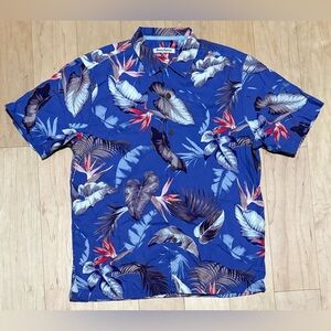 Tommy Bahama Bird of Paradise Floral Tropical Camp Loop Collar Shirt Blue Silk M